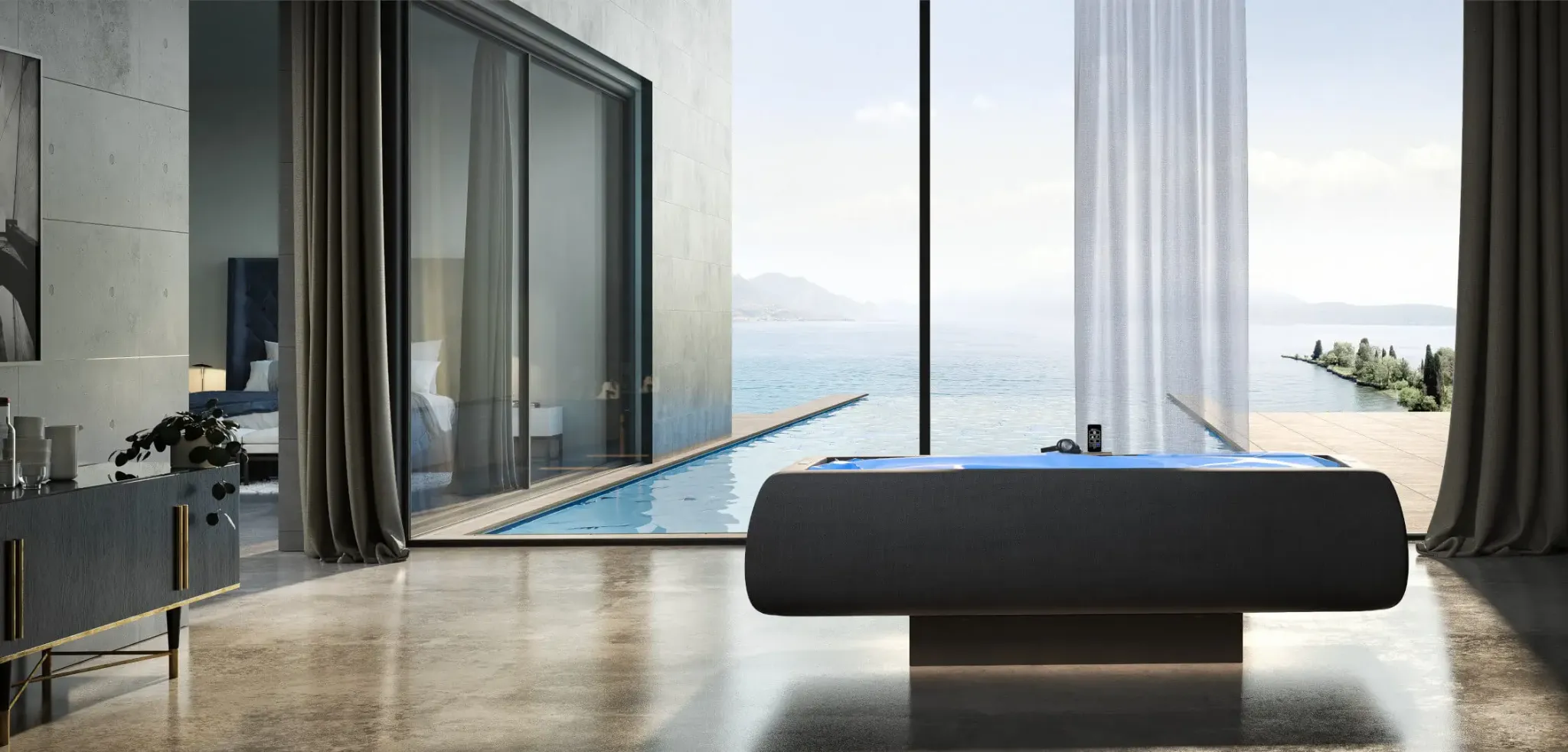 Zerobody Dry Float in a wellness setting overlooking the water